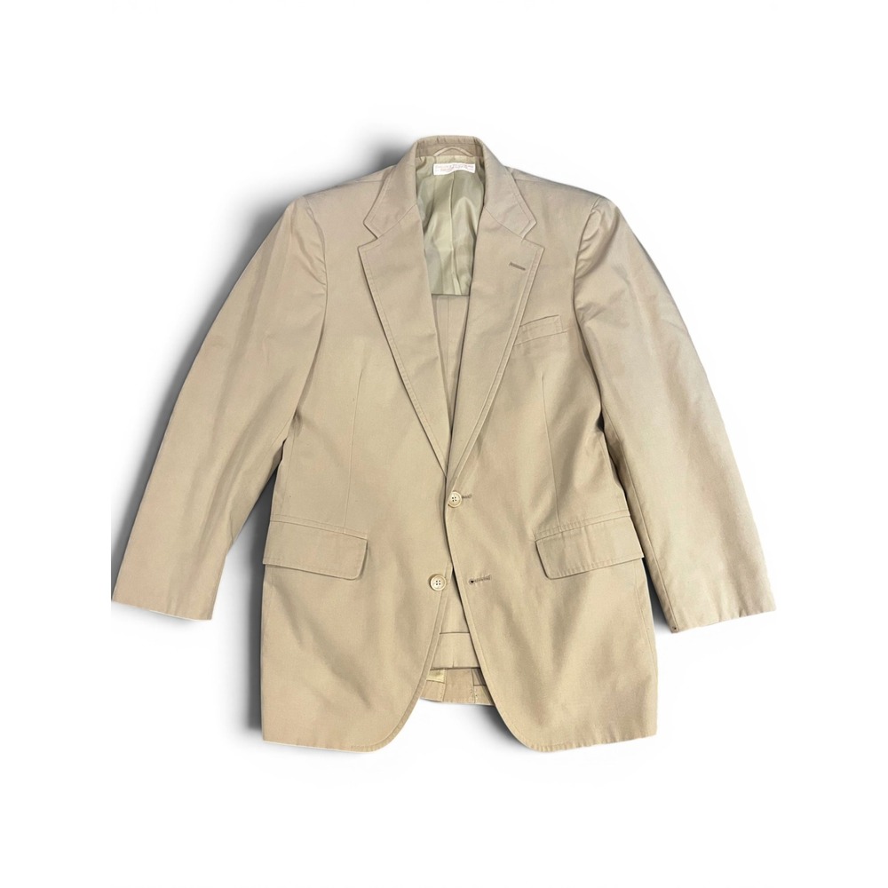 Vintage Brooks Brothers Brooksgate Suit Tan 2 Button USA Made Split Waist Mens